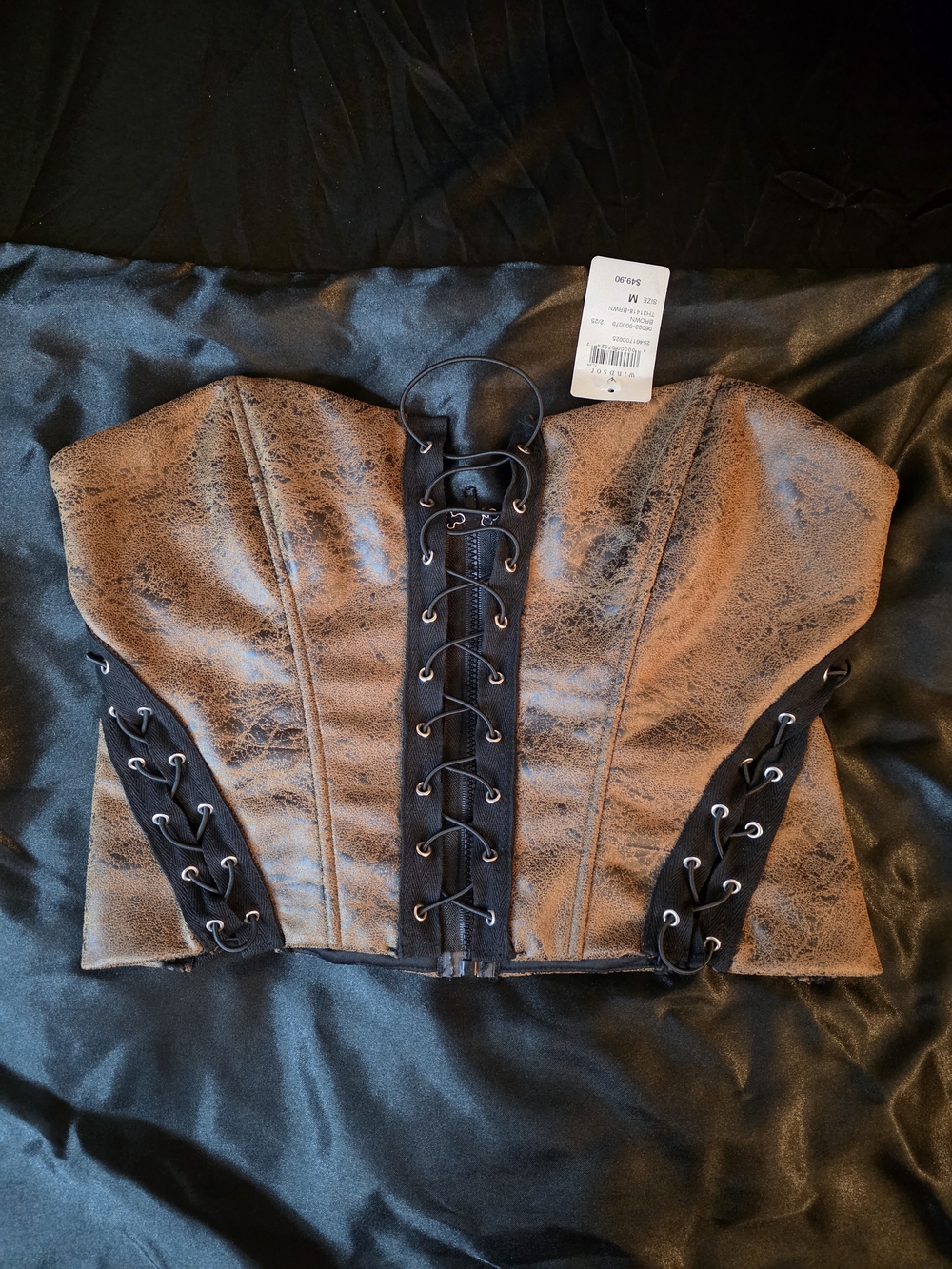 Windsor Brown Faux Leather Lace-Up Corset Top
